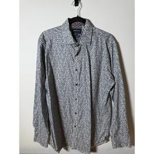 Daniel Hechter Paris Floral Print Shirt Men’s L – Blue & Brown Non-Iron Cotton